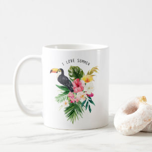 Caneca De Café Flores tropicais da aguarela com costume de Toucan