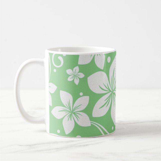 Caneca De Café Flores Tropicais De Plumeria Verde Branco (Esquerda)