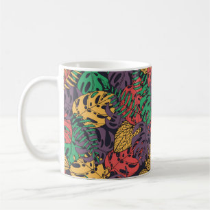 Caneca De Café Flores tropicais de vinheta, padrão sem costura