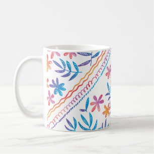 Caneca De Café Flores tropicais desenhadas à mão, padrão das folh