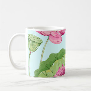 Caneca De Café Flores tropicais, folhas, lótus cor-de-rosa, lírio