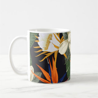 Caneca De Café Flores tropicais, fundo escuro, sem costura floral