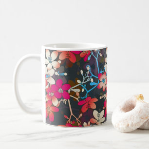 Caneca De Café Flores Tropicais Laranja Rosa Elegantes