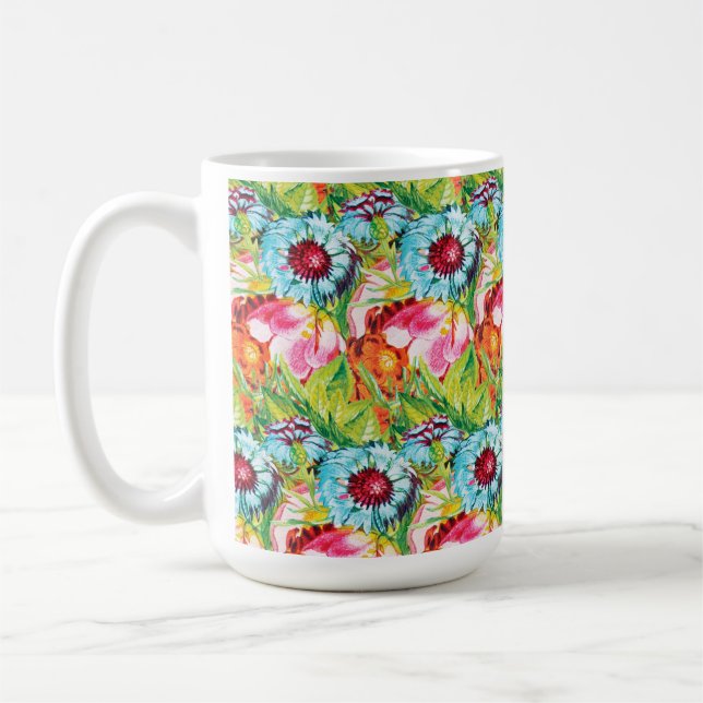 Caneca De Café Flores Tropicais Modernas de Aquarela Patterno Sem (Esquerda)
