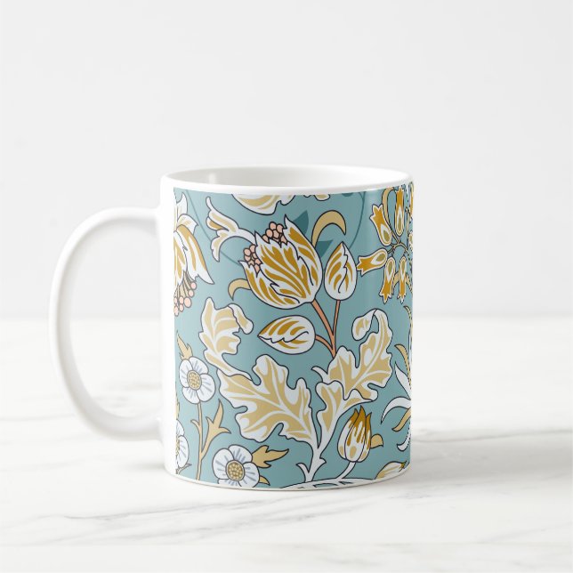 Caneca De Café Flores venenosas, folhagem azul clara sem costura (Esquerda)