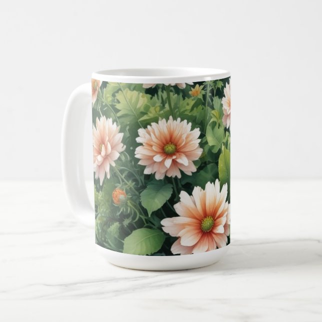 Caneca De Café Flores Verde Elegante Aquarela (Frente Esquerda)