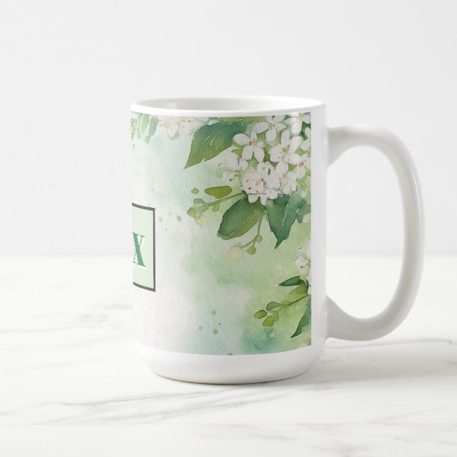 Caneca De Café Flores Verde Modernas Aquarela & personalizar (Direita)