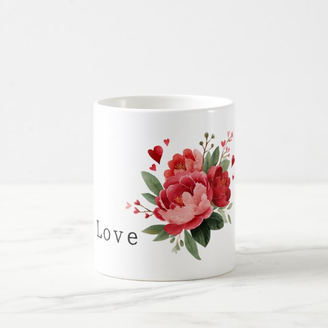 Caneca De Café Flores Vermelhas Corações Dia dos Namorados (Centro)