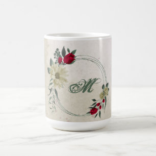 Caneca De Café flores vermelhas e amarelas claras verdes