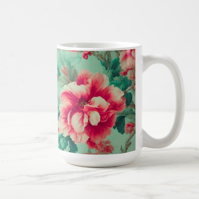 Caneca De Café Flores Vermelhas e Folhas Verdes Extremas (Direita)