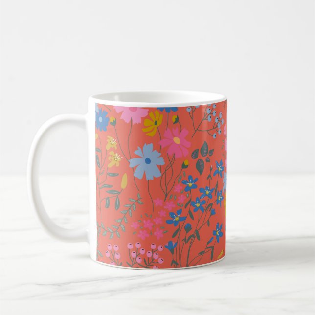 Caneca De Café Flores Vermelhas Modernas Boho de Flores Silvestre (Esquerda)