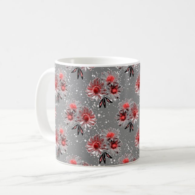 Caneca De Café Flores vermelhas na cinza (Frente Esquerda)