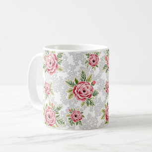Caneca De Café Flores Vermelhas no Fundo Lacy
