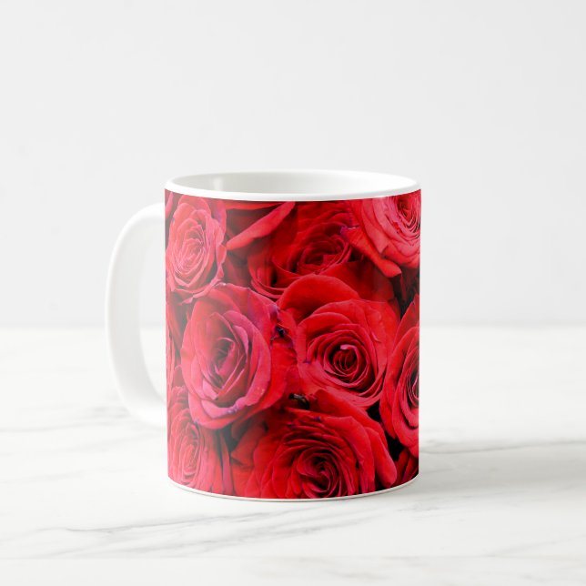 Caneca De Café Flores vermelhas rosas vermelhas Elegantes (Frente Esquerda)