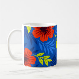 Caneca De Café Flores Vermelhas Vermelhas em Negrito com Folhas E