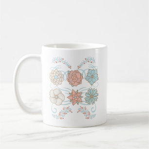 Caneca De Café flores vintage angustiadas em rosa e azul