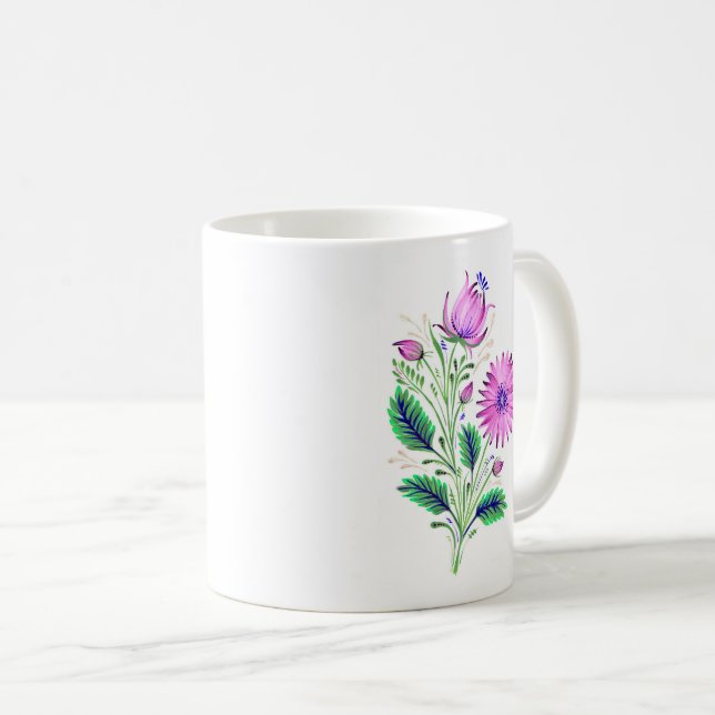 Caneca De Café Flores Violetas Elegantes (Frente Esquerda)