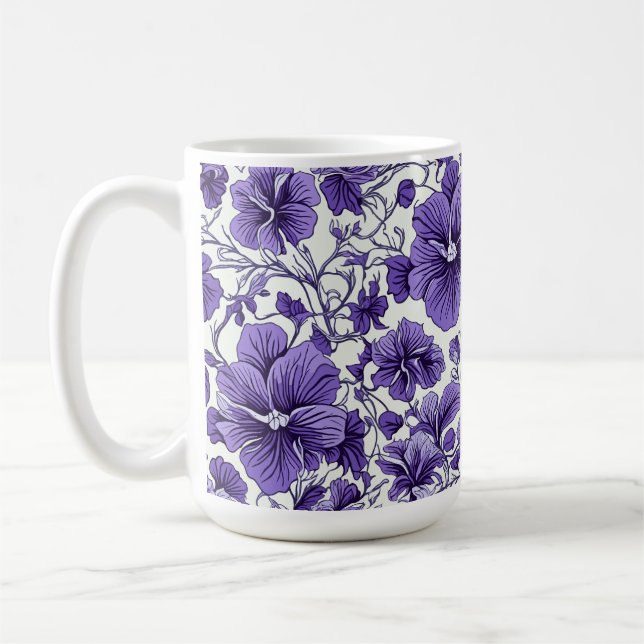 Caneca De Café Flores Violetas Roxas Padrão Floral Botânico (Esquerda)