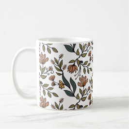 Caneca De Café Flores Whimsical e Buquê de Folhas