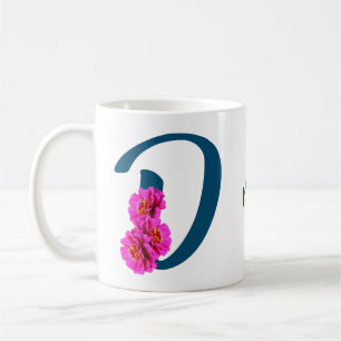 Caneca De Café Flores Zinnia Monograma Inicial D Personalizado