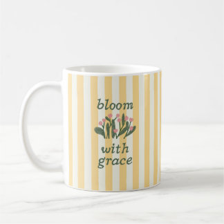 Caneca De Café Floresça Com Graça Citação Amarela Listrada Fofa