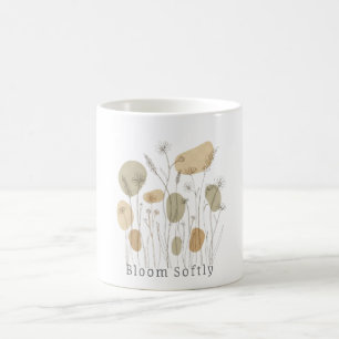 Caneca De Café Floresça Suavemente - Arte de Linha de Flores Silv