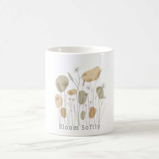 Caneca De Café Floresça Suavemente - Arte de Linha de Flores Silv (Centro)