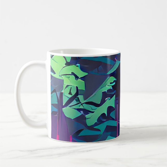 Caneca De Café Floresta, abstrato gráfico, rosa e verde (Esquerda)