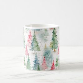 Caneca De Café Floresta, árvores de pinheiro vermelhas verdes Fer