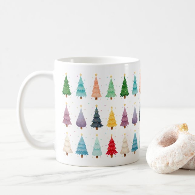 Caneca De Café Floresta Colorida de Alegria Natalina (Com Donut)