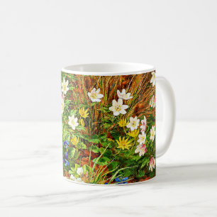 Caneca De Café Floresta com Anêmonas e Violetas