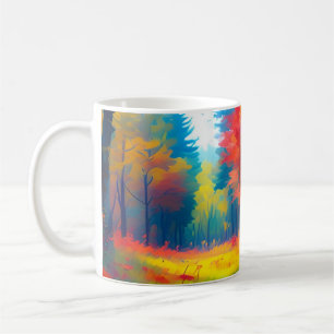 Caneca De Café Floresta com Árvores e Flores Coloridas-47560