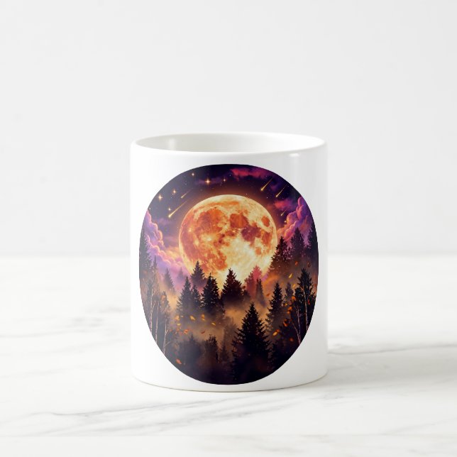 Caneca de Café Floresta da Lua Dourada de Outono (Centro)