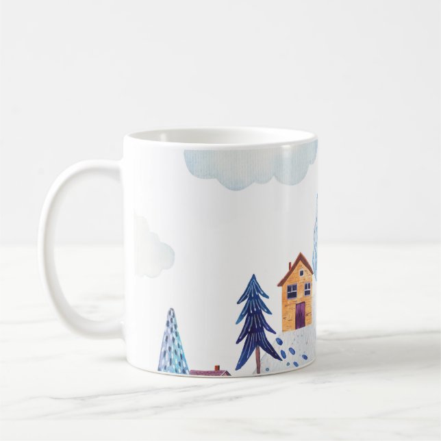 Caneca De Café Floresta de Aquarela: Ilustração de Paisagem Idíli (Esquerda)