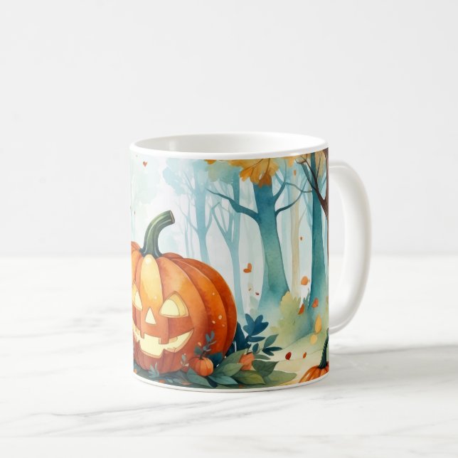 Caneca De Café Floresta de Bompkins de Outono Verde Laranja (Frente Esquerda)