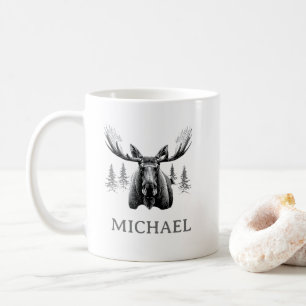 Caneca De Café Floresta de Inverno Alce Personalizado