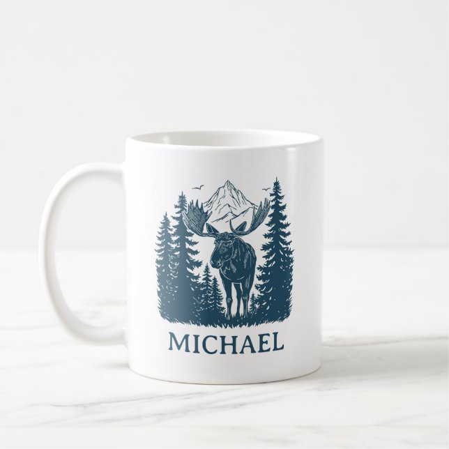 Caneca De Café Floresta de Inverno Alce Personalizado   (Esquerda)