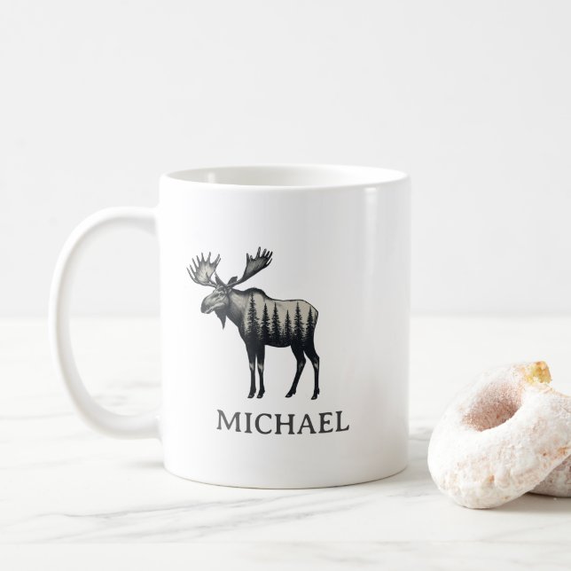 Caneca De Café Floresta de Inverno Alce Personalizado   (Com Donut)