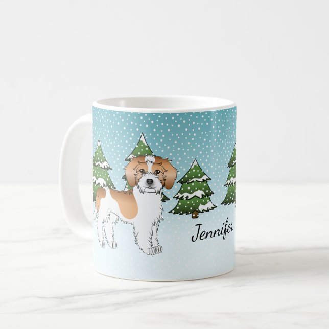 Caneca De Café Floresta de inverno Apricot & White Mini Goldendoo (Frente Esquerda)