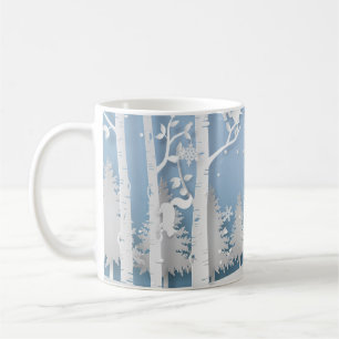 Caneca De Café Floresta de inverno com Corte de Papel de Esquilos