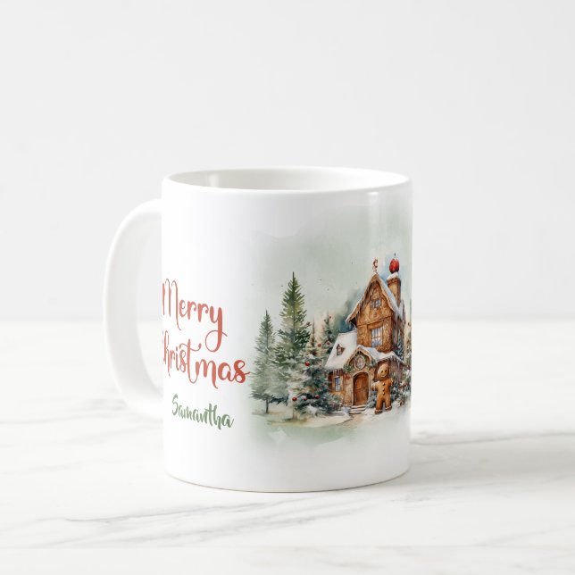Caneca De Café Floresta de inverno Cozy de Natal com gnomo (Frente Esquerda)