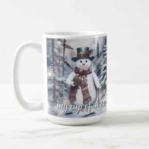 Caneca De Café Floresta de inverno da Aquarela de Snowman