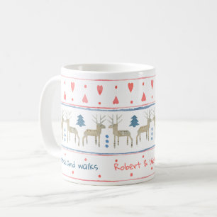Caneca De Café Floresta de Inverno Nórdica com Texto e Nomes Pers
