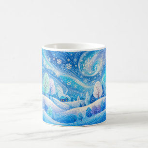 Caneca De Café Floresta de montanha nevada com neve soprada