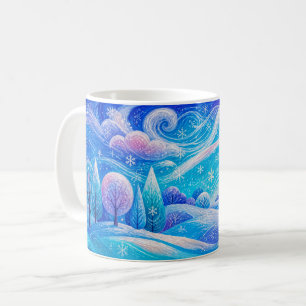 Caneca De Café Floresta de montanha nevada com neve soprada