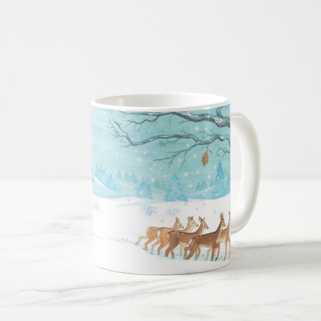 Caneca De Café Floresta de neve de inverno Roe Deer (Frente Esquerda)
