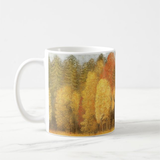 Caneca De Café Floresta de outono, cervo digital e raposa. (Esquerda)