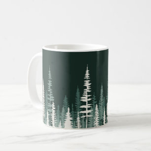 Caneca De Café Floresta de Pinheiros Cabana Rústica Natureza Verd
