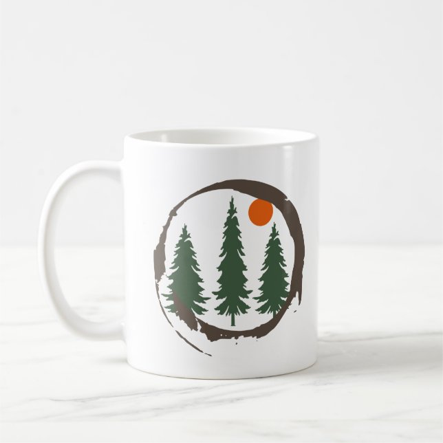 Caneca De Café Floresta de pinheiros com paisagem mínima (Esquerda)