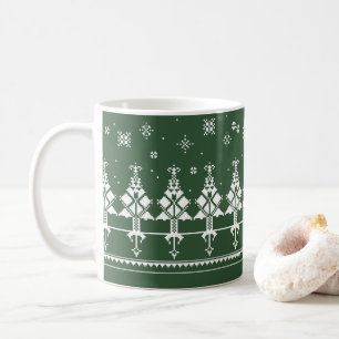 Caneca De Café Floresta Eslava de inverno  Folk Art Green and Whi